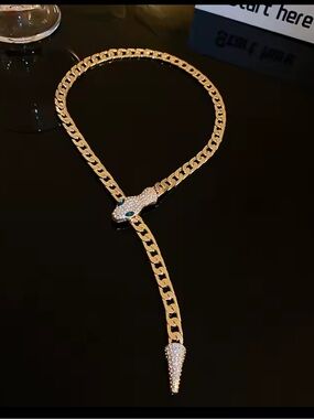 Lux serpentine serpent Gold-Tone Crystal Snake Pendant Necklace